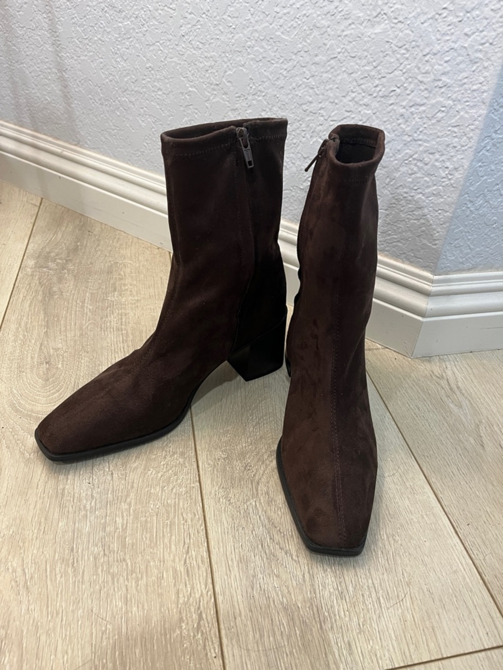 H&M Dark Brown Faux-Suede Block Heel Ankle Boots